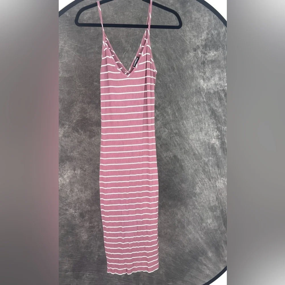 Express Mauve & White Striped Ribbed Midi Slip Dress | Size S - Picture 1 of 7